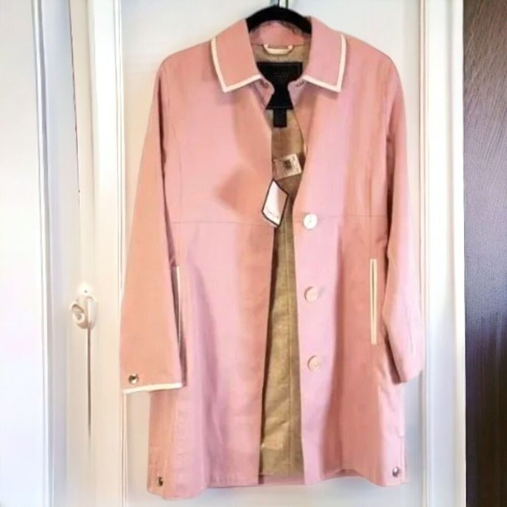 Coach Pink Vintage Coquette Pastelcore Leather Trim Trench Walking Coat - Picture 3 of 8